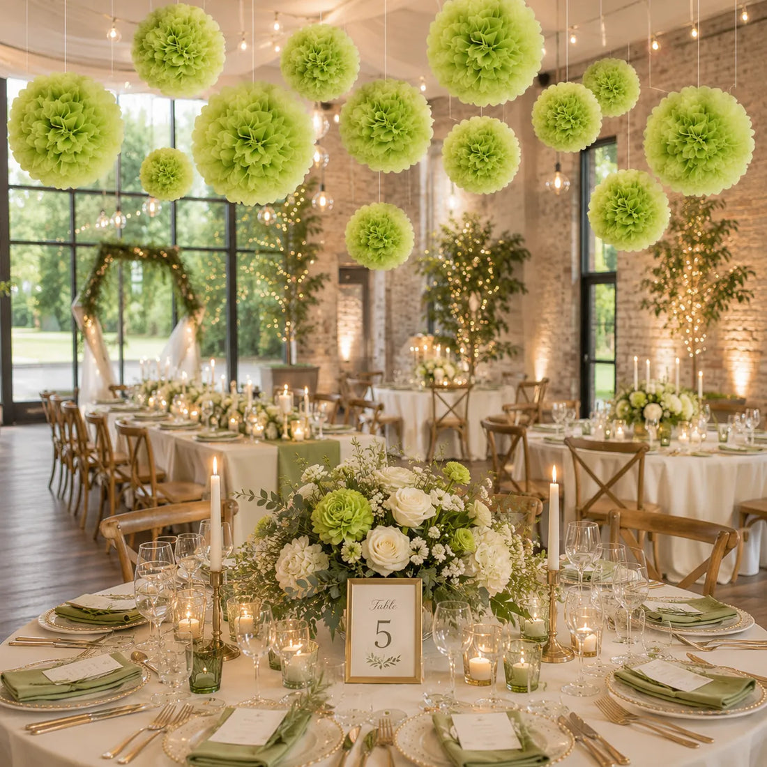 Pompons de Fête Verts unique