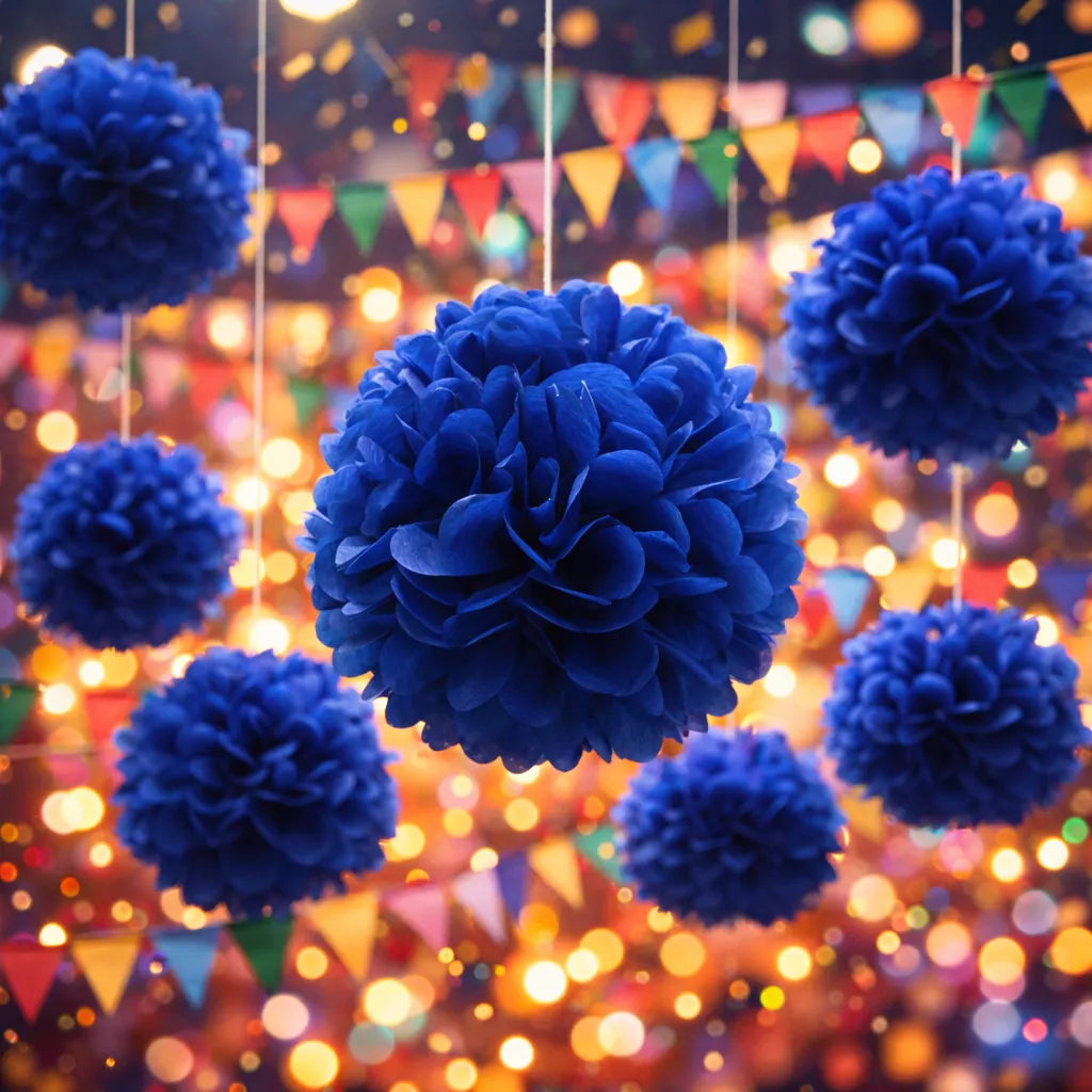 Pompons en Papier de Soie Bleus