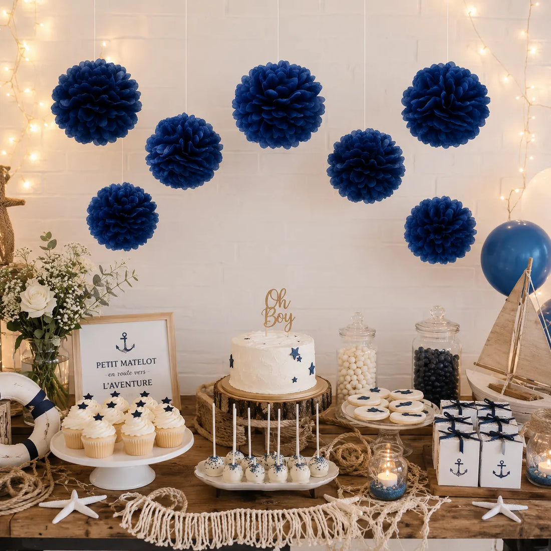 Pompons en Papier de Soie Bleus Moderne