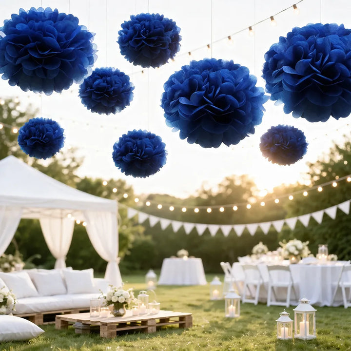 Pompons en Papier de Soie Bleus Unique