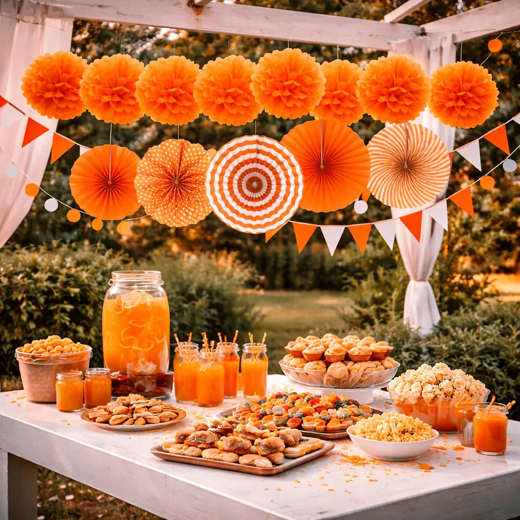 Pompons et Rosaces Déco Oranges 