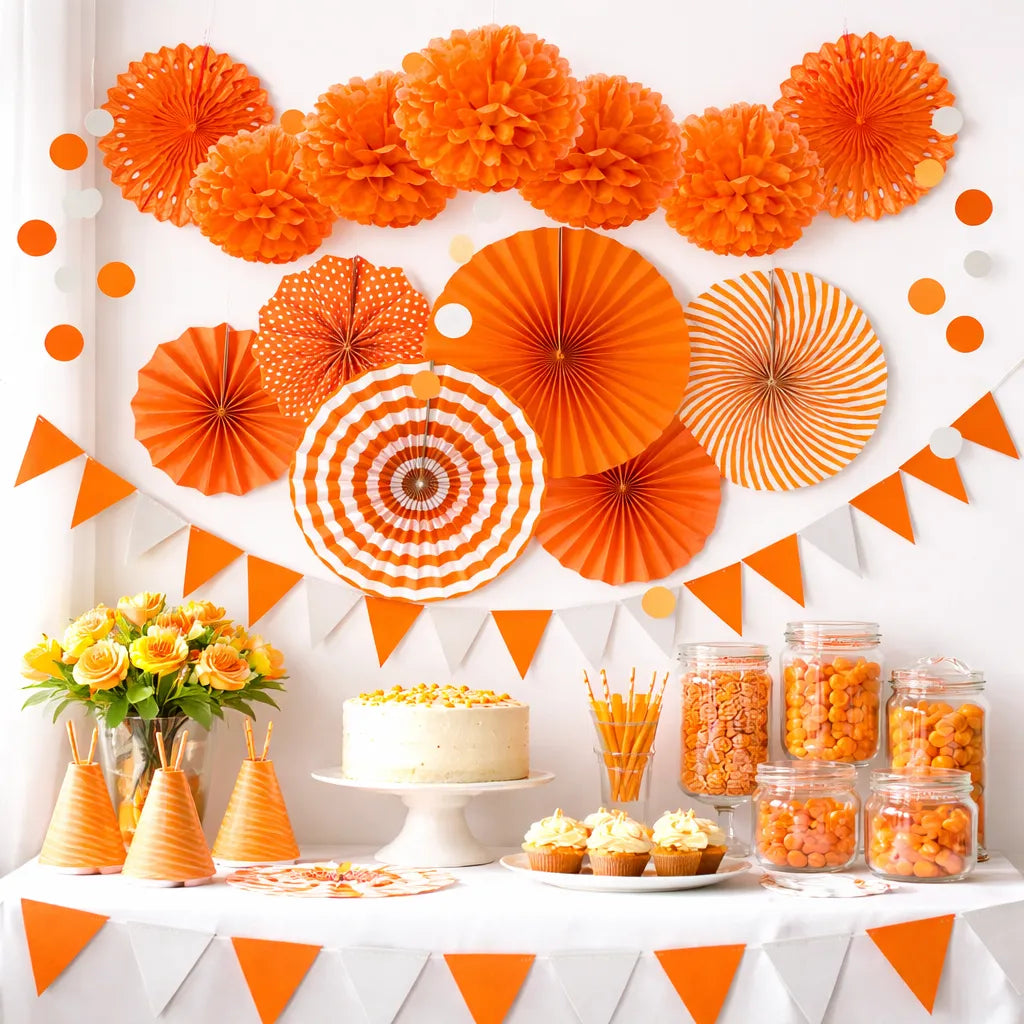 Pompons et Rosaces Déco Oranges Variées