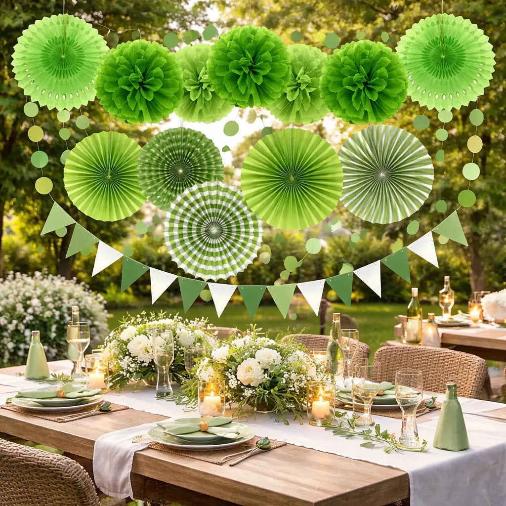 Pompons et Rosaces Décoratifs Verts