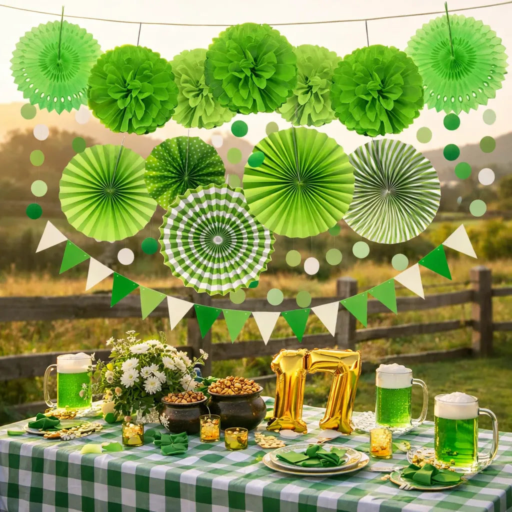 Pompons et Rosaces Décoratifs Verts fraiche