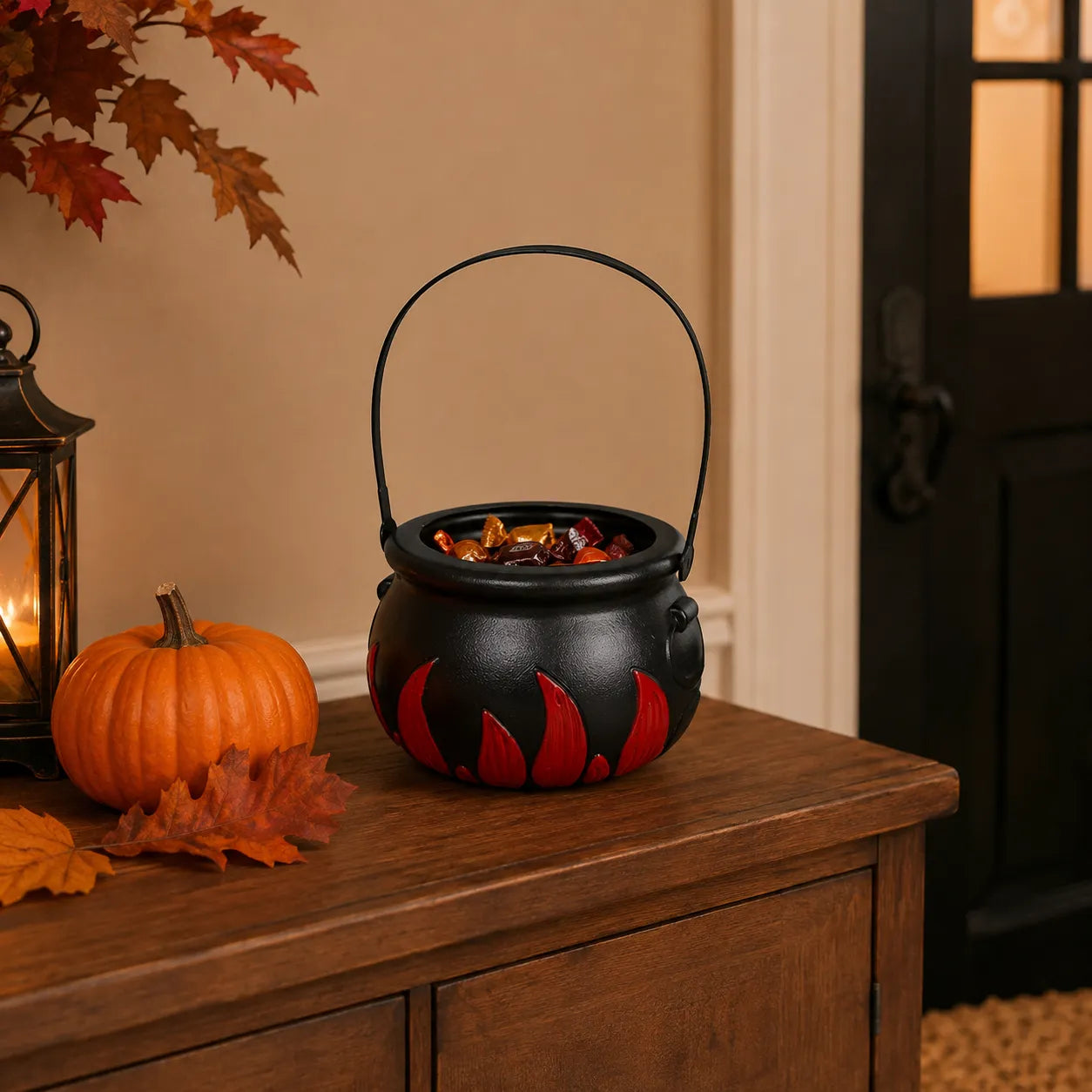 Pot Chaudron pour Bonbons Halloween rouge et noir