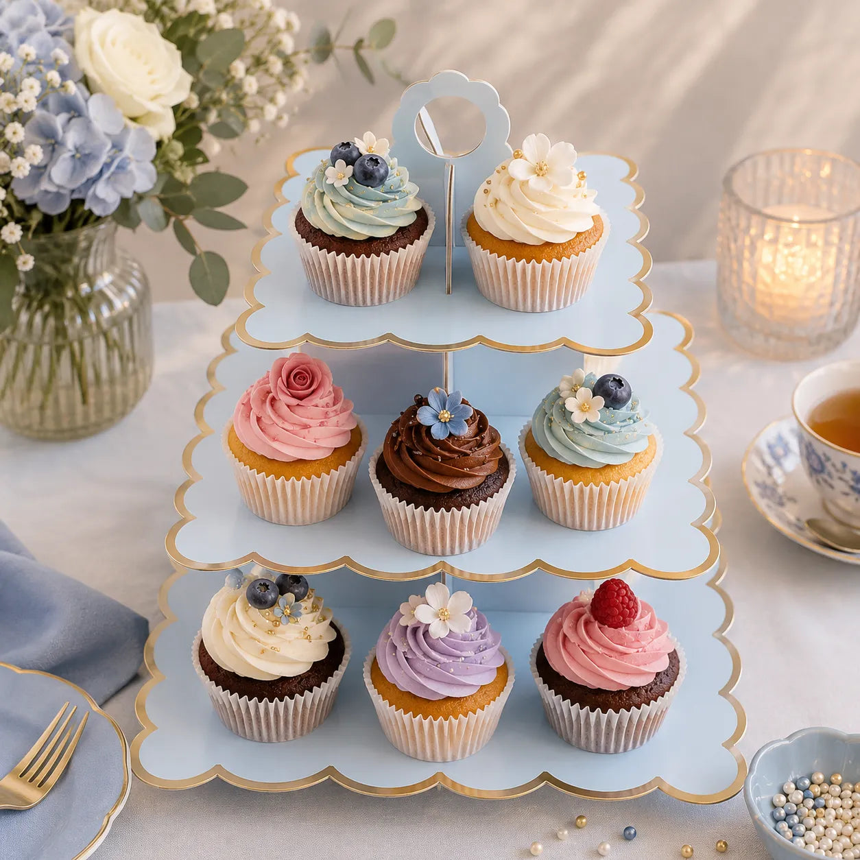 Présentoir Carré Bleu En Carton à Cupcakes