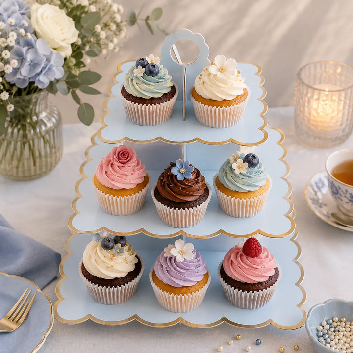 Présentoir Carré Bleu En Carton à Cupcakes