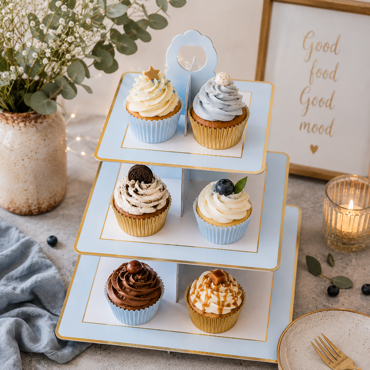 Présentoir Cupcake Carton Bleu et Blanc 