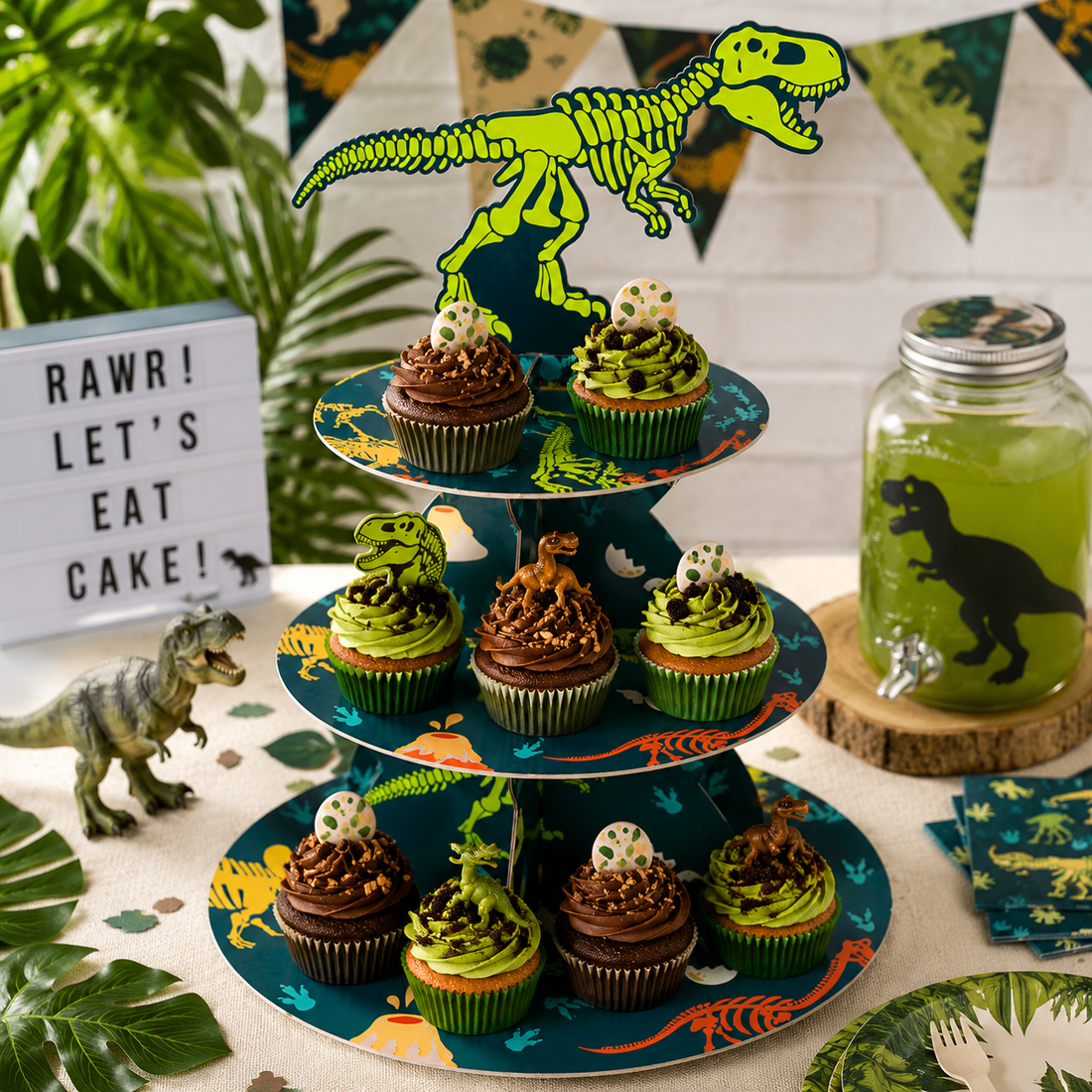 Présentoir Cupcake Dinosaure Vert