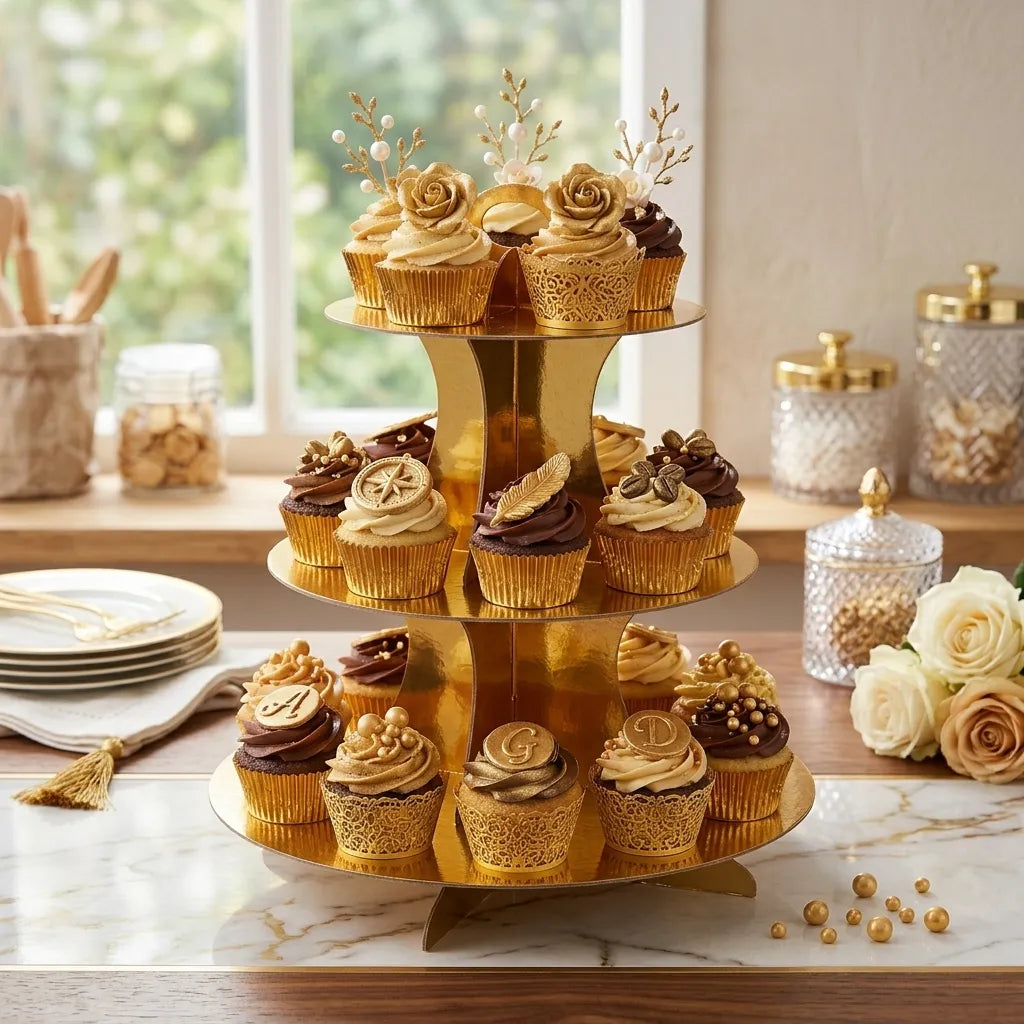 Présentoir à Cupcake Doré Brillant