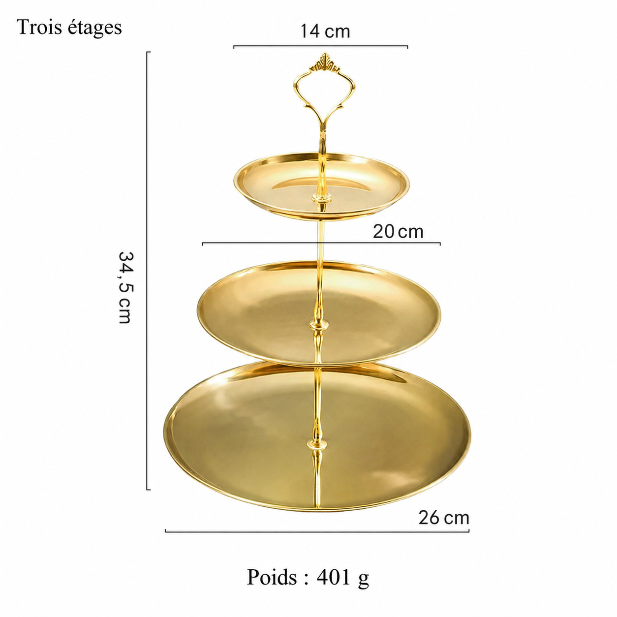 Présentoir à Cupcake Doré en Inox 3 Etages
