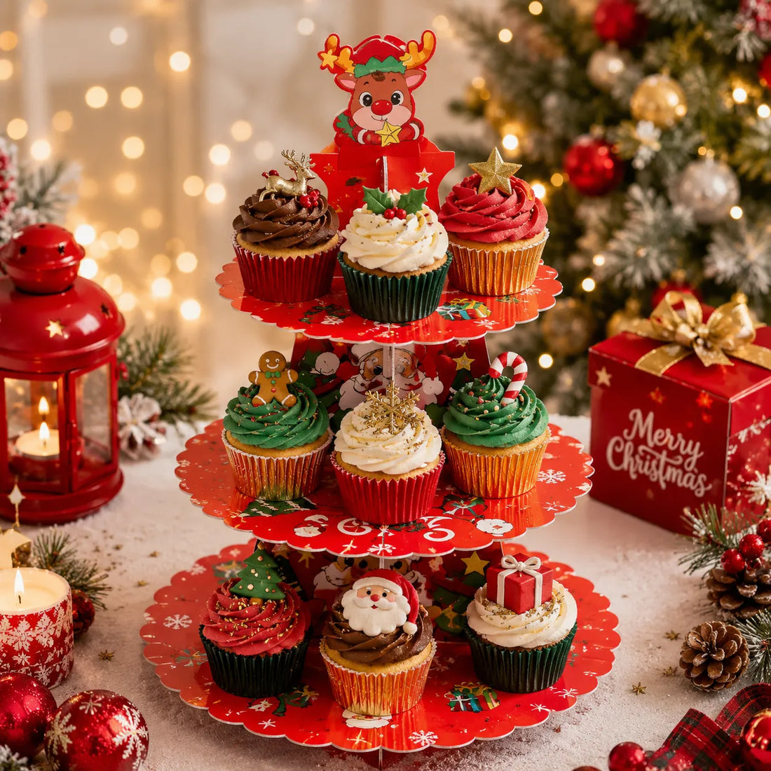 Présentoir à Cupcake Merry Christmas chaleureux 