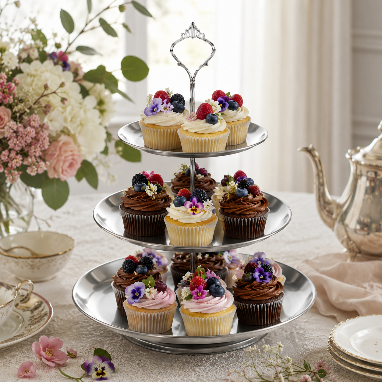 Présentoir à Cupcake Rond Argenté 