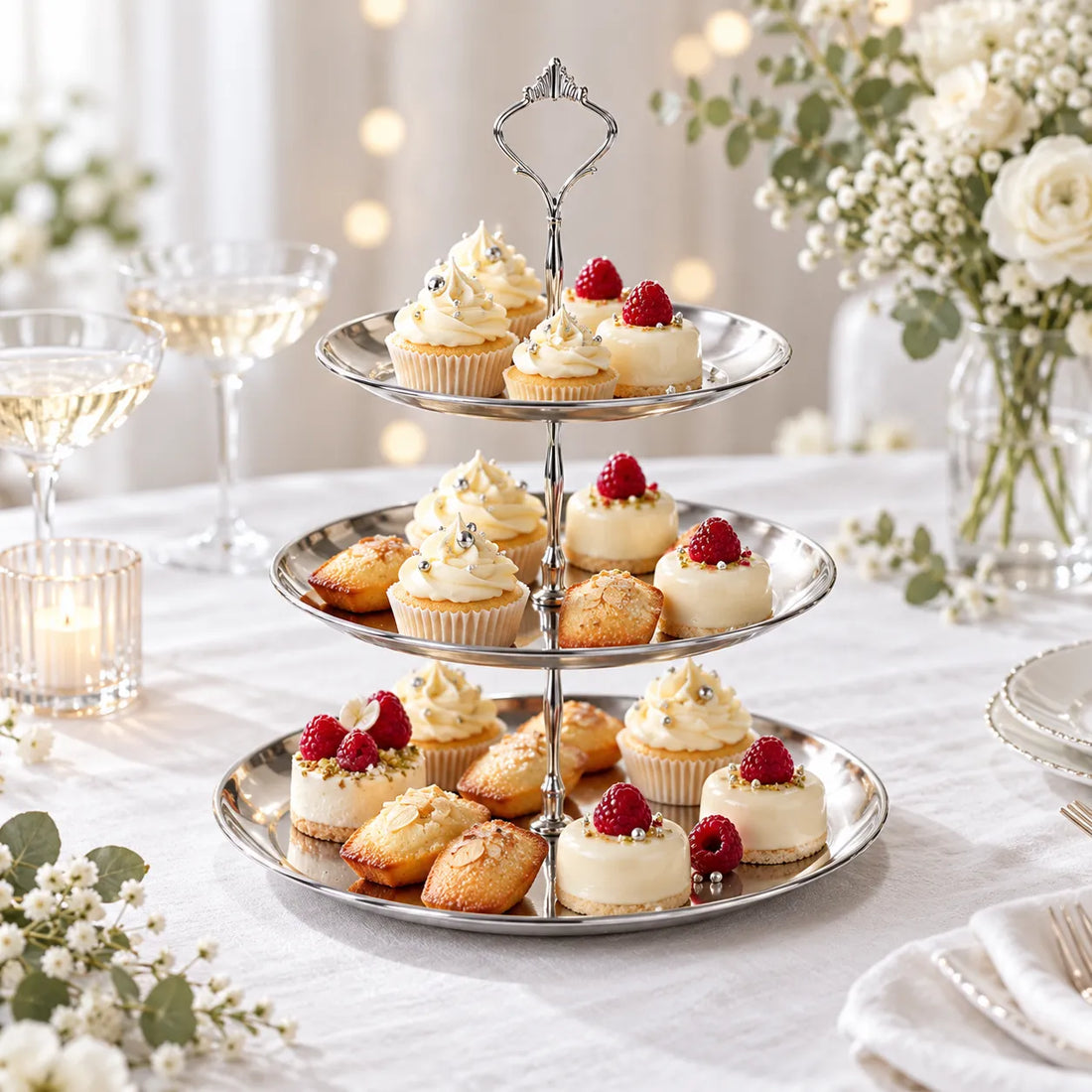 Présentoir à Cupcake Rond Argenté classe