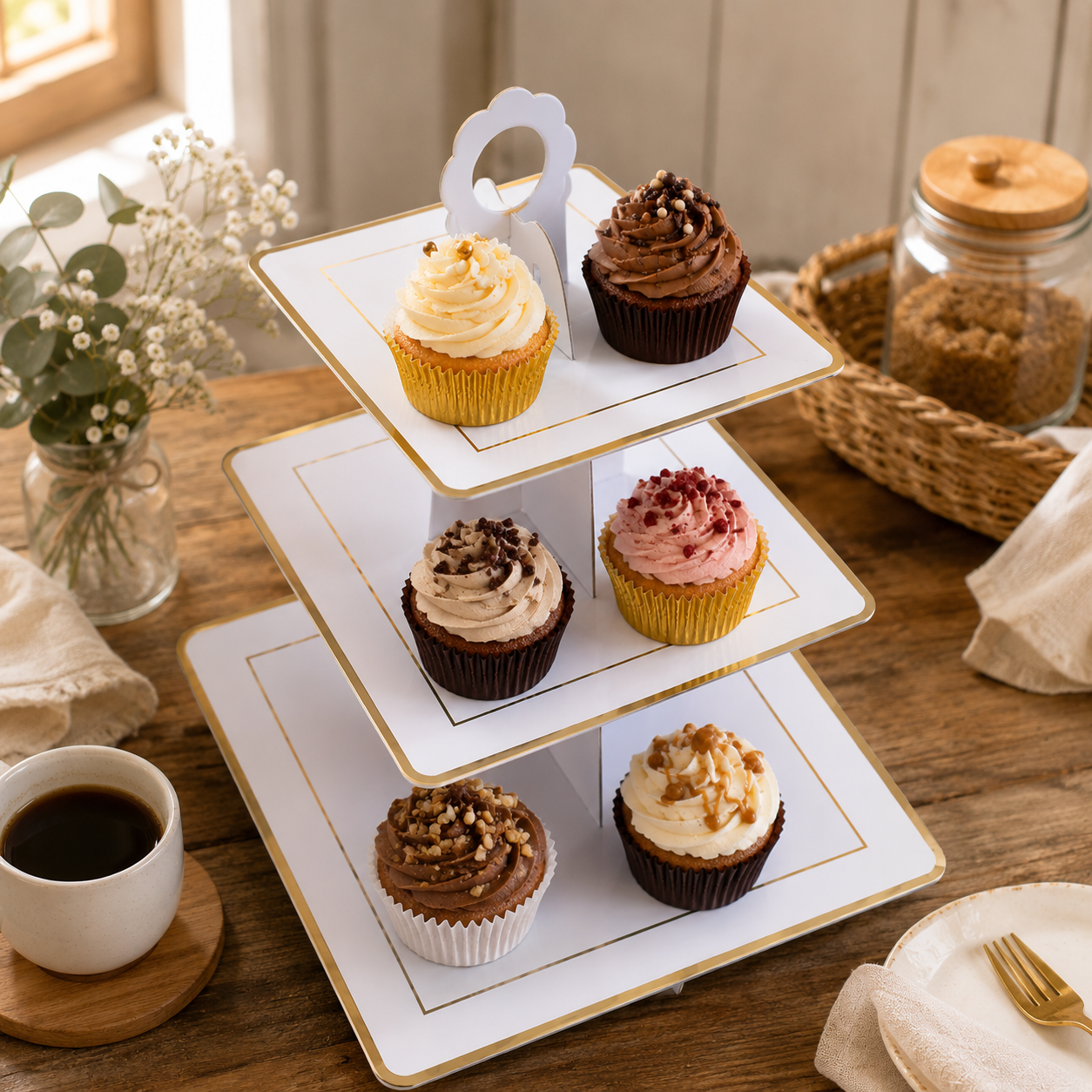 Présentoir Cupcake en Carton Blanc 