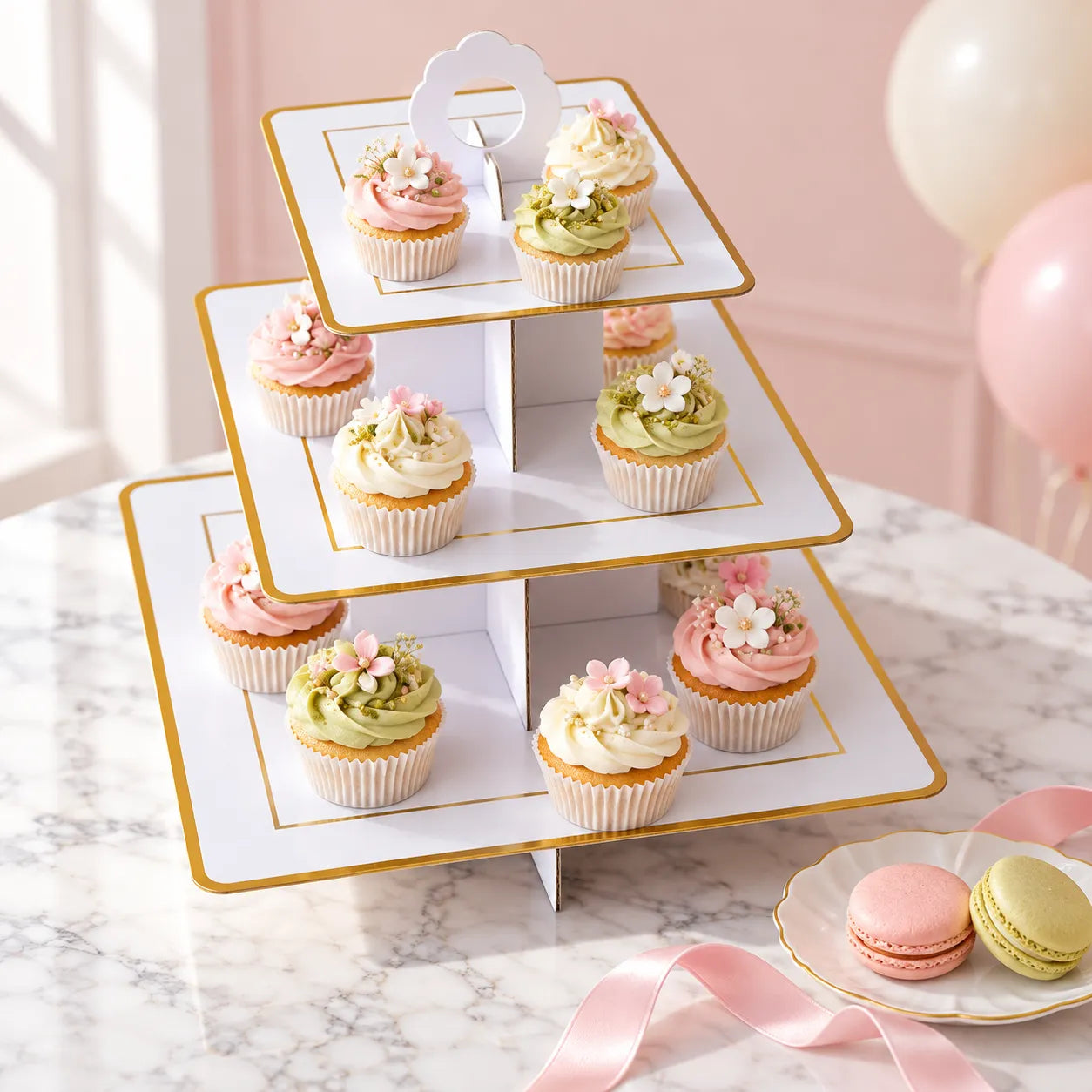 Présentoir Cupcake en Carton Blanc classe
