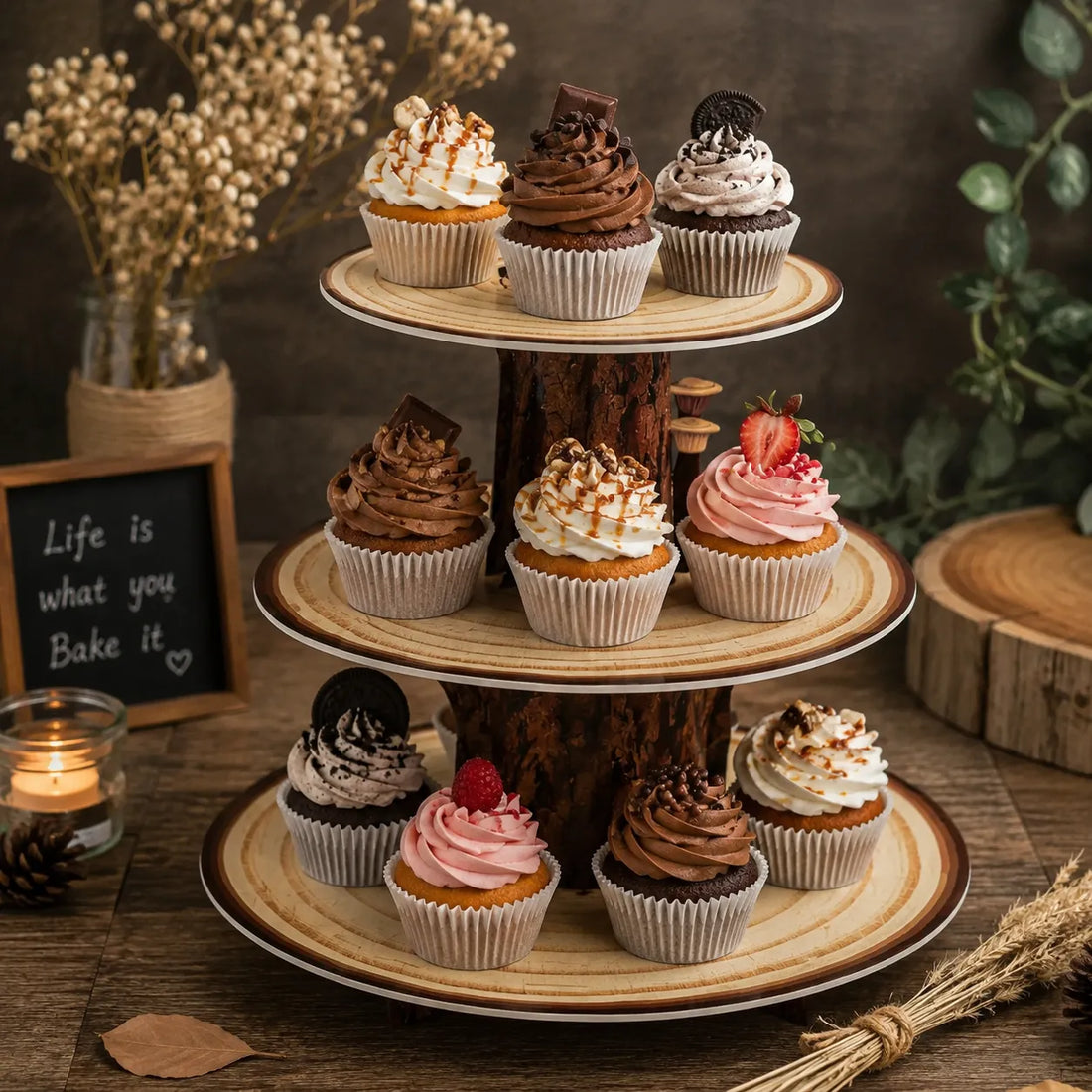 Présentoir Cupcake en Carton Imitation Bois 