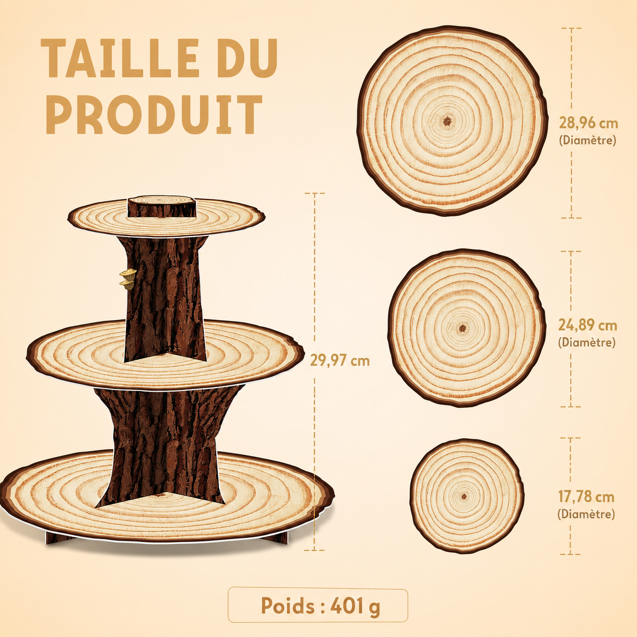 Présentoir Cupcake en Carton Imitation Bois Dimensions