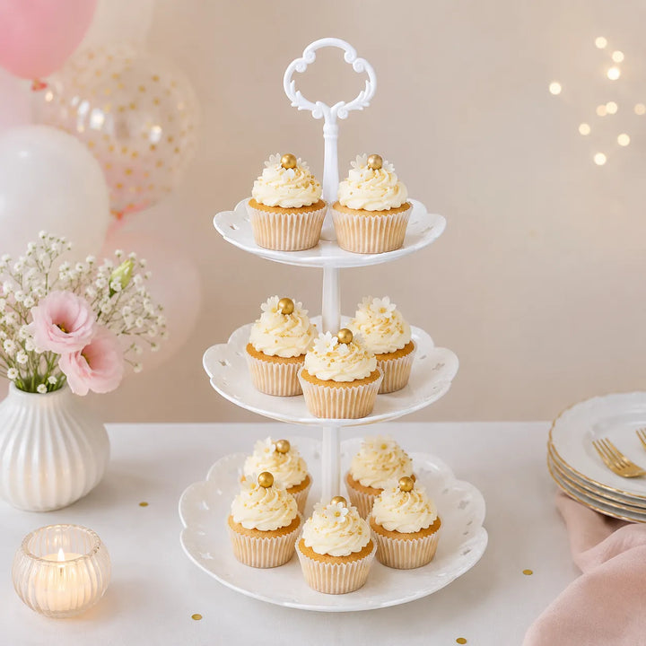 Présentoir à Cupcakes Blanc à 3 Niveaux