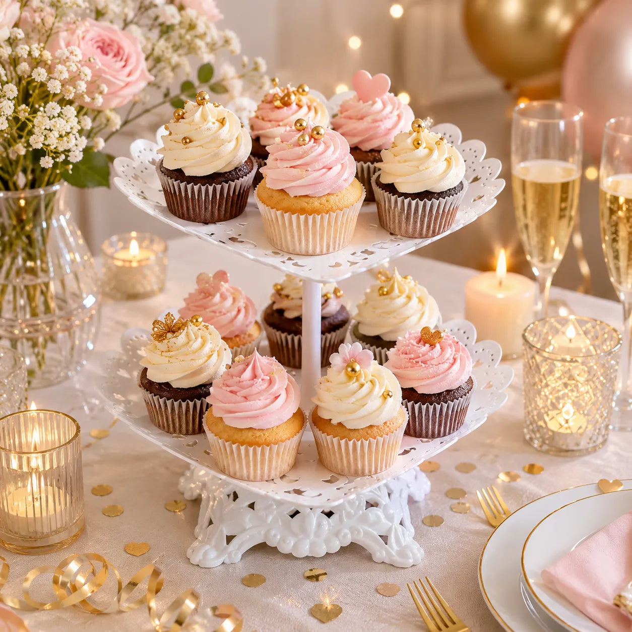 Présentoir à Cupcakes Cœur Ajouré Moderne