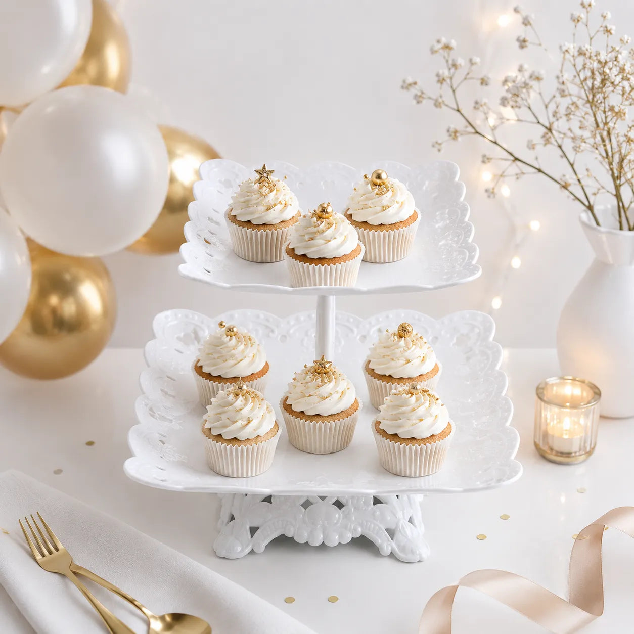 Présentoir à Cupcakes Carré à 2 Niveaux