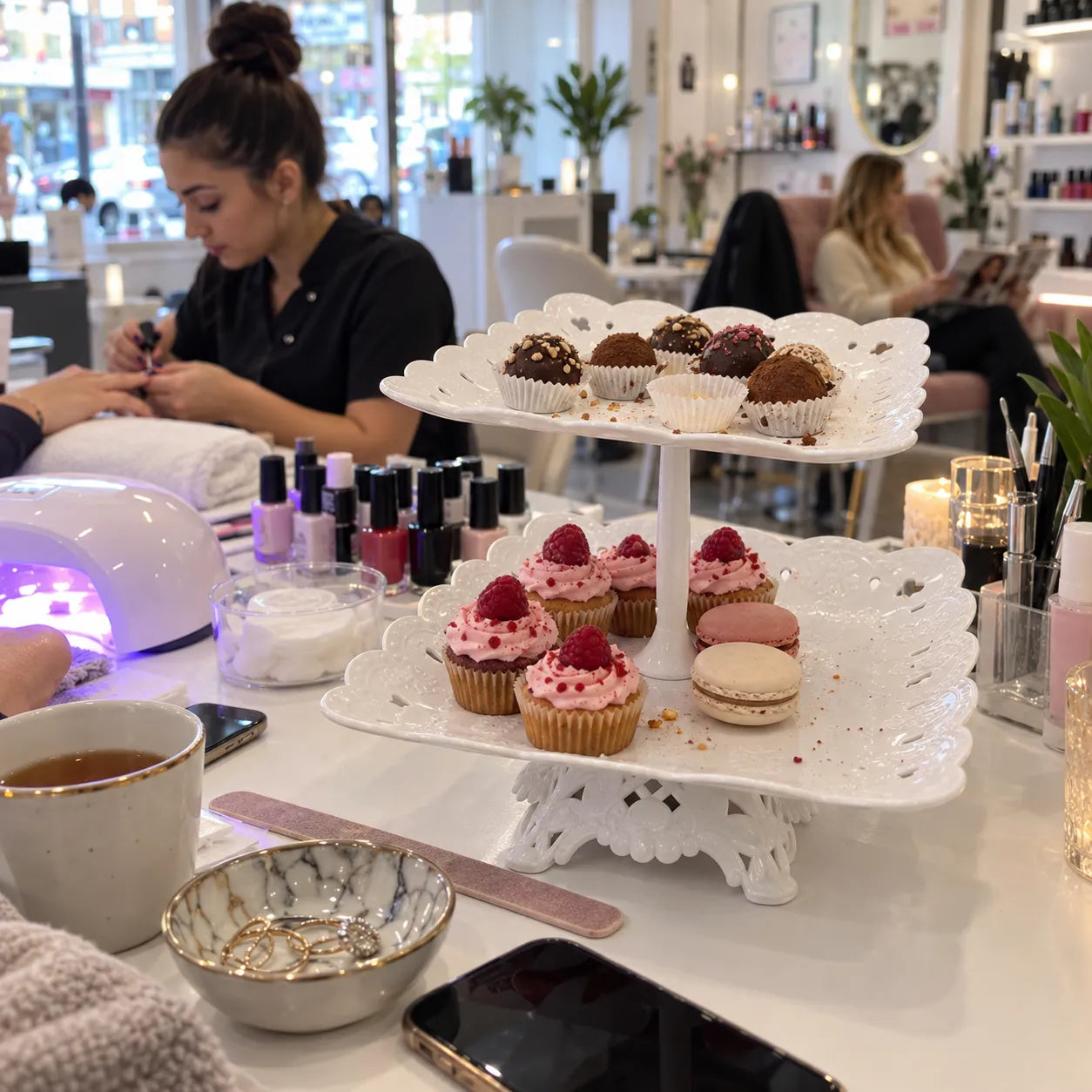 Présentoir à Cupcakes Carré à 2 Niveaux à Motif