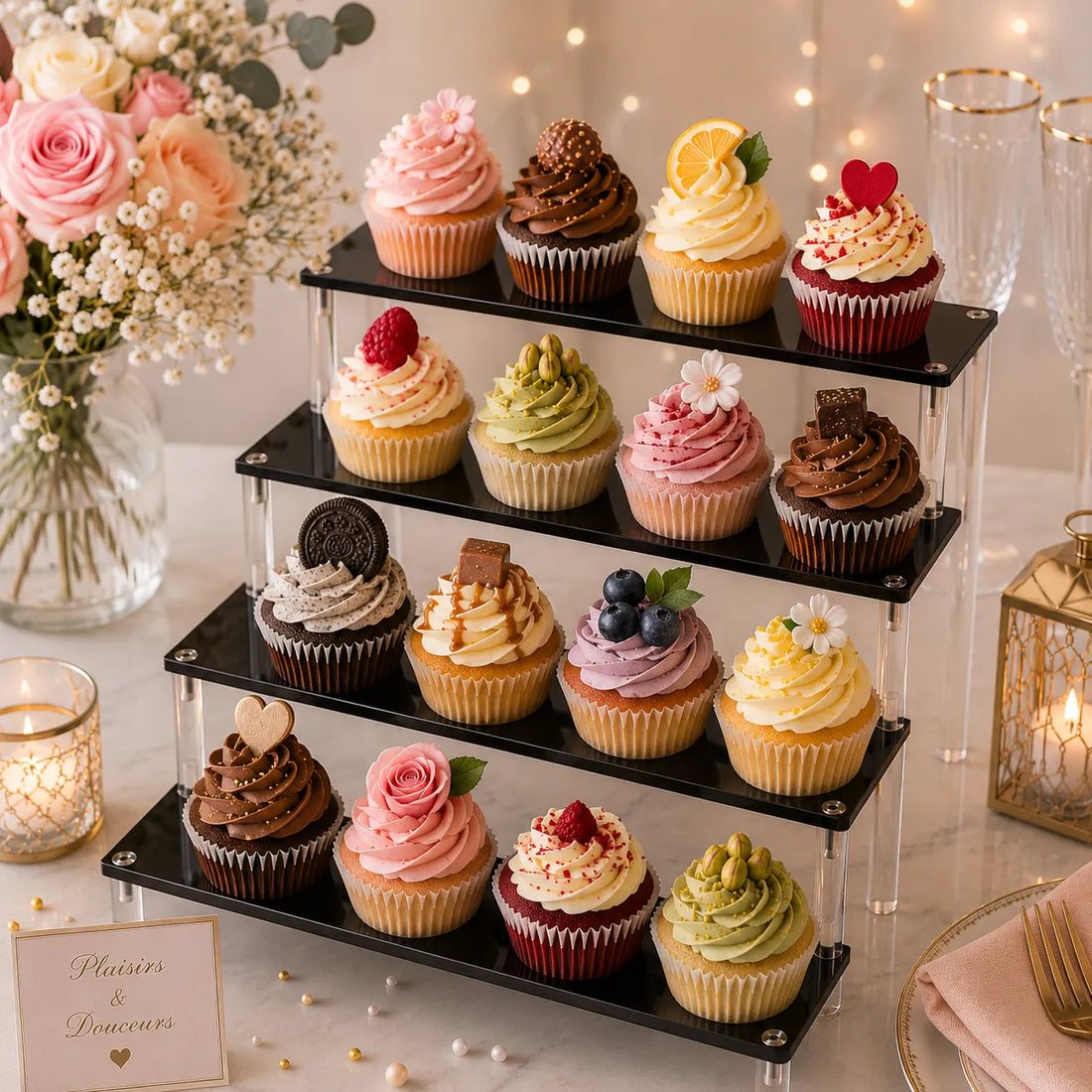 Présentoir à Cupcakes En Acrylique Noir Epuré