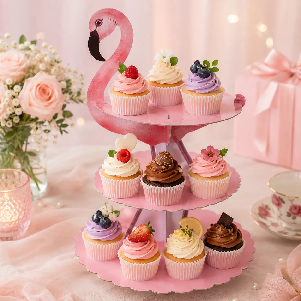 Présentoir à Cupcakes Flamant Rose