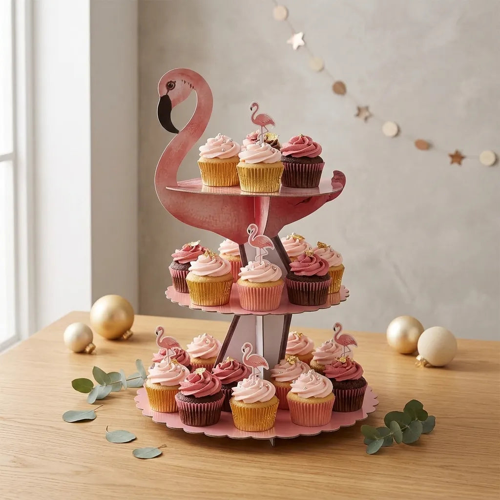 Présentoir à Cupcakes Flamant Rose Minimaliste