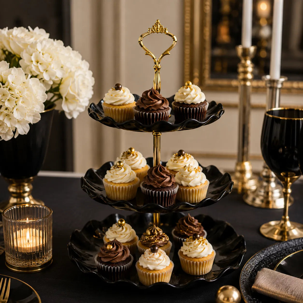 Présentoir Cupcakes Noir en Plastique