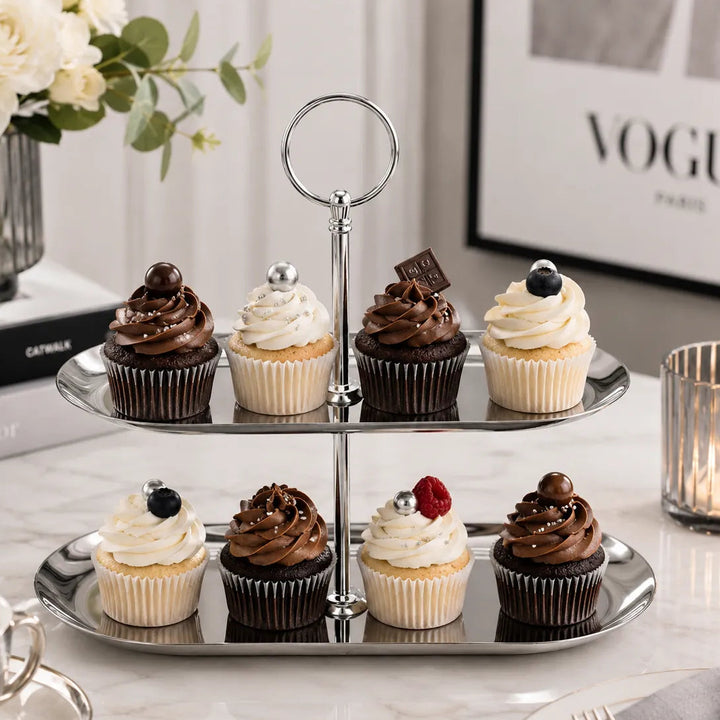 Présentoir Cupcakes Ovale Argenté