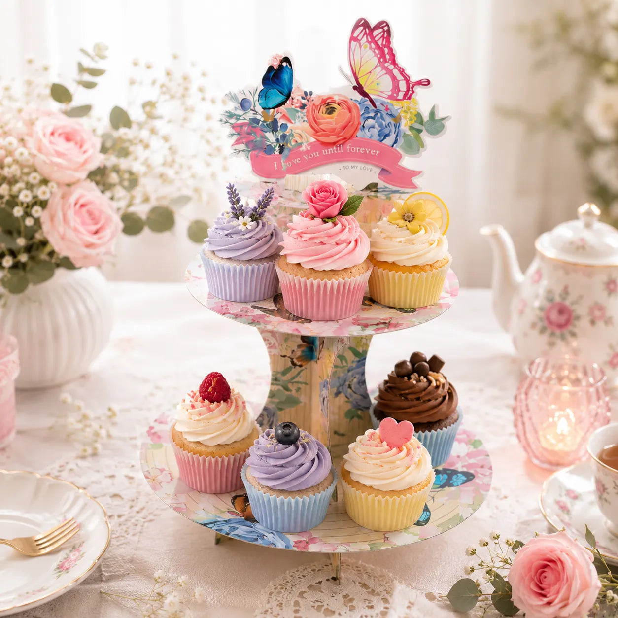 Présentoir à Cupcakes Papillons féerique