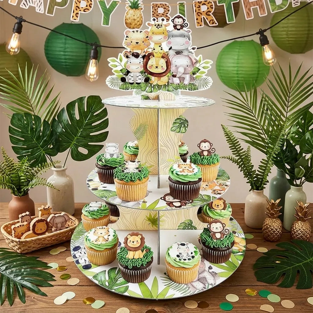 Présentoir à Cupcakes Thème Jungle Minimaliste