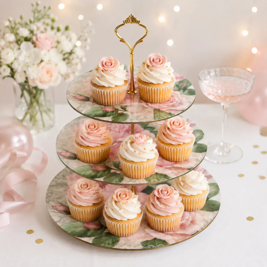 Présentoir à Cupcakes en Bois à Roses