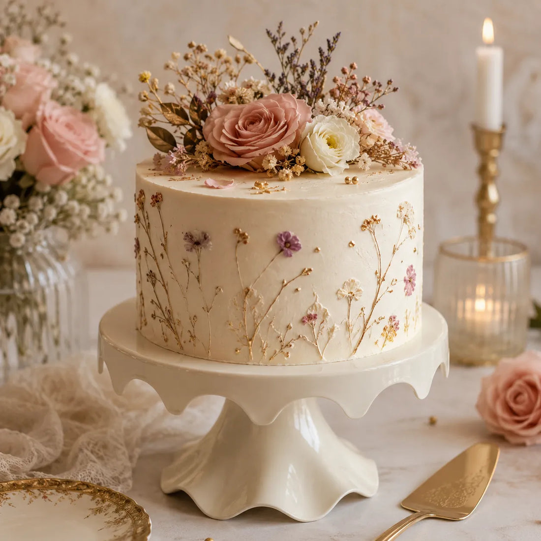 Présentoir à Gâteau Blanc en Plastique 