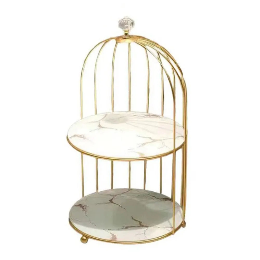 Présentoir à Gâteau Cage d’Oiseau Doré  2 Etages