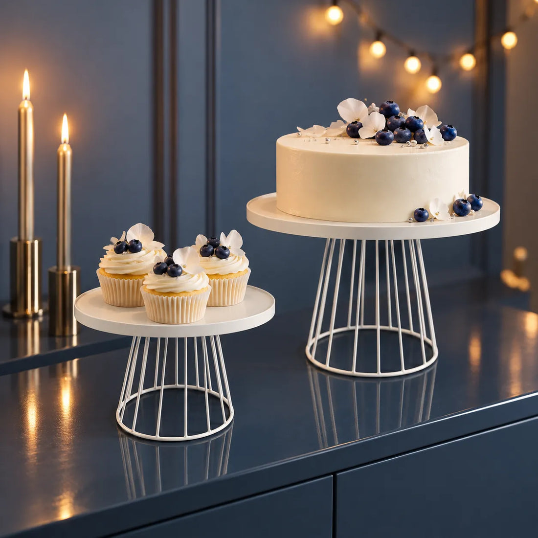 Présentoir à Gâteau Métallique Blanc festif
