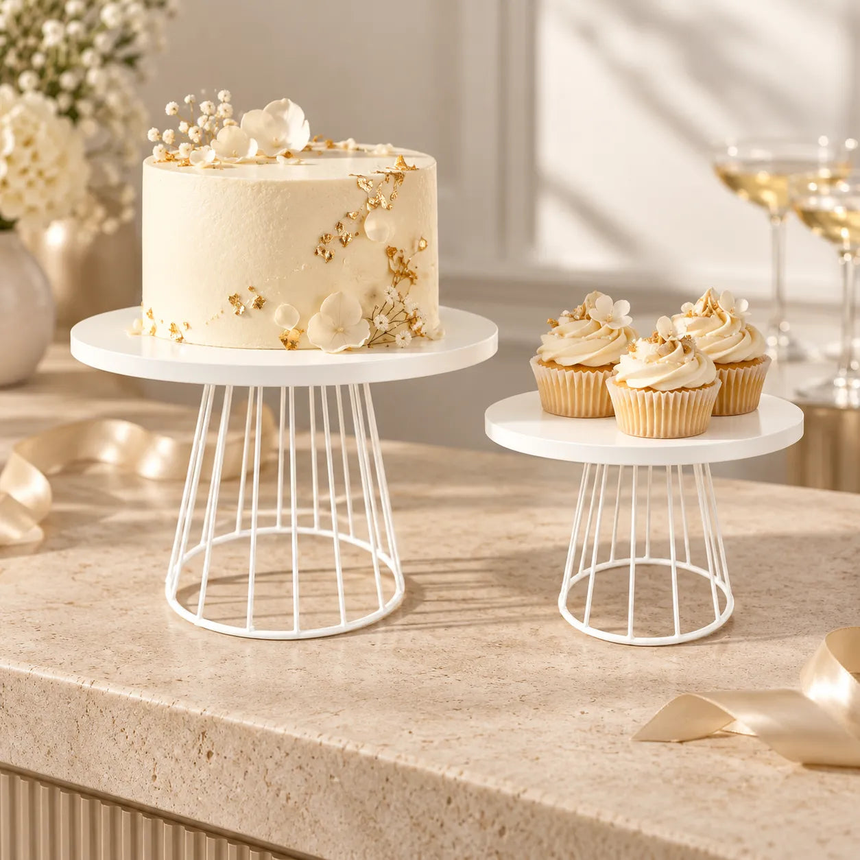 Présentoir à Gâteau Métallique Blanc moderne