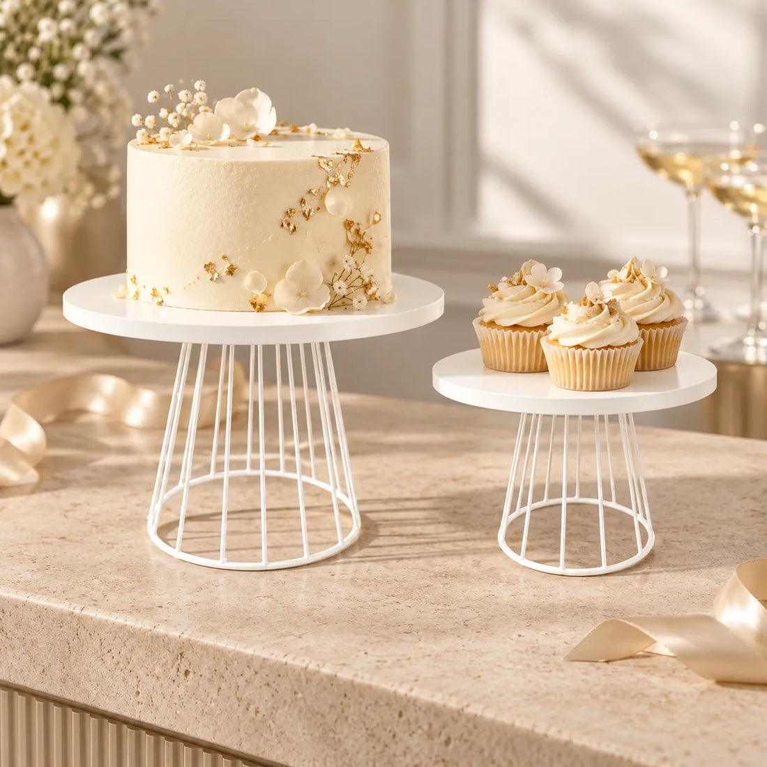 Présentoir à Gâteau Métallique Blanc moderne