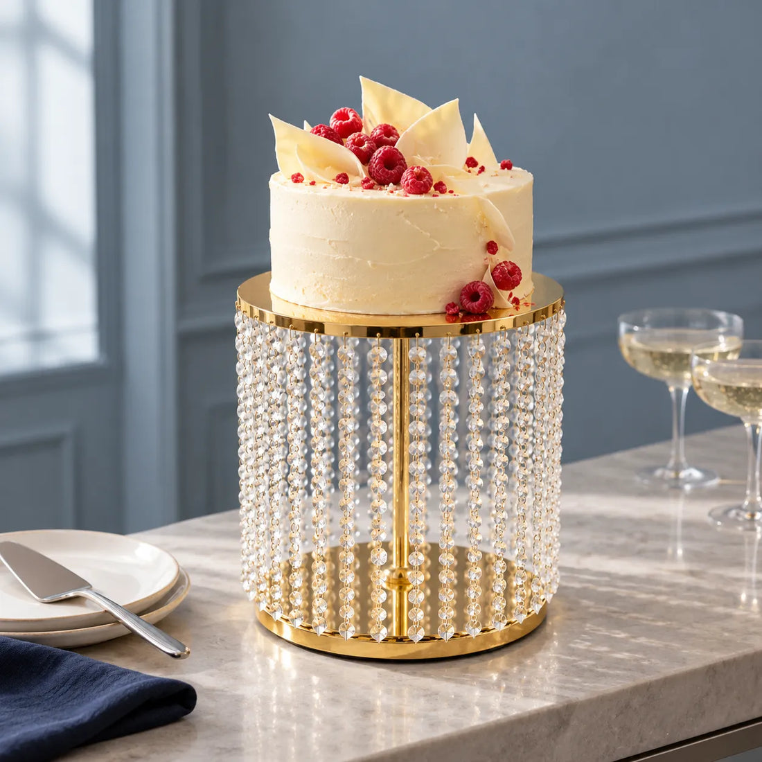 Présentoir à Gâteau à Perles de Cristal luxe