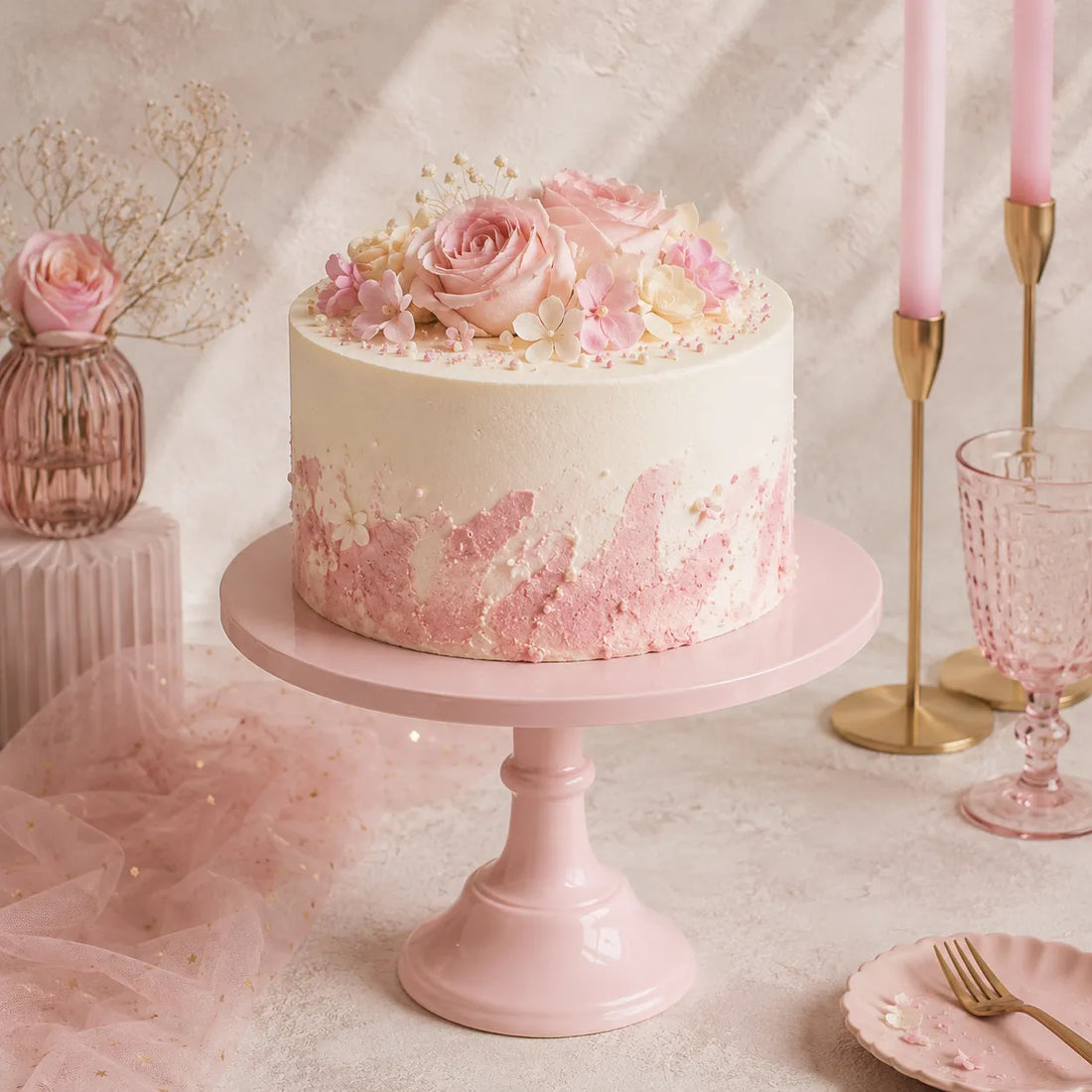 Présentoir à Gâteau Rose Epuré 