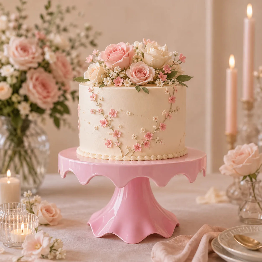 Présentoir à Gâteau Rose Tendre