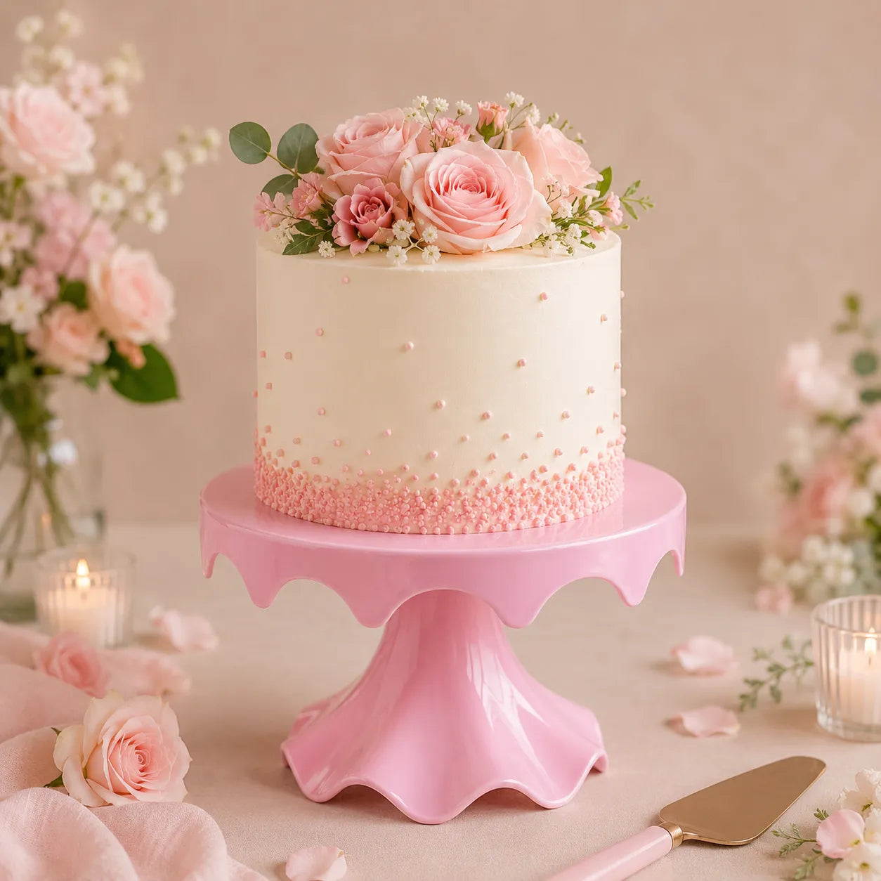 Présentoir à Gâteau Rose Tendre romantique