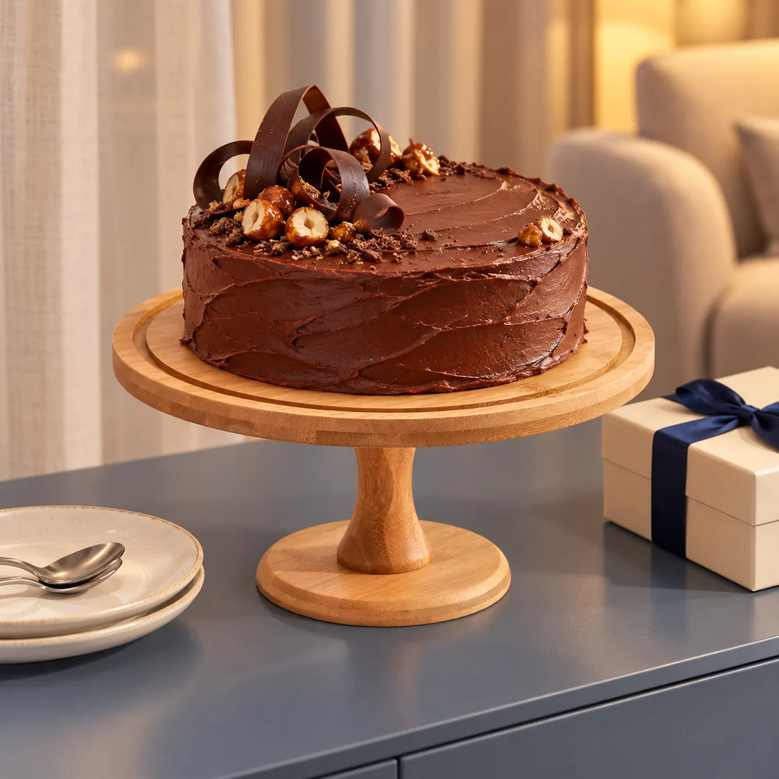 Présentoir à Gâteau en Bois Epuré vintage