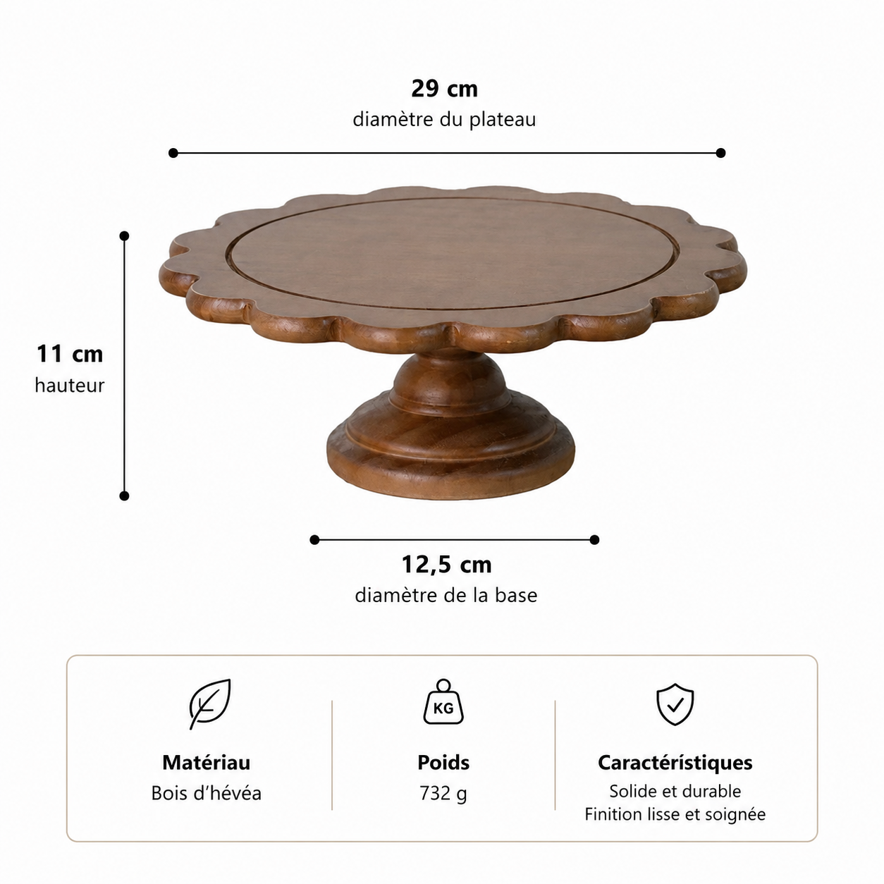 Présentoir à Gâteau en Bois Rustique Dimension