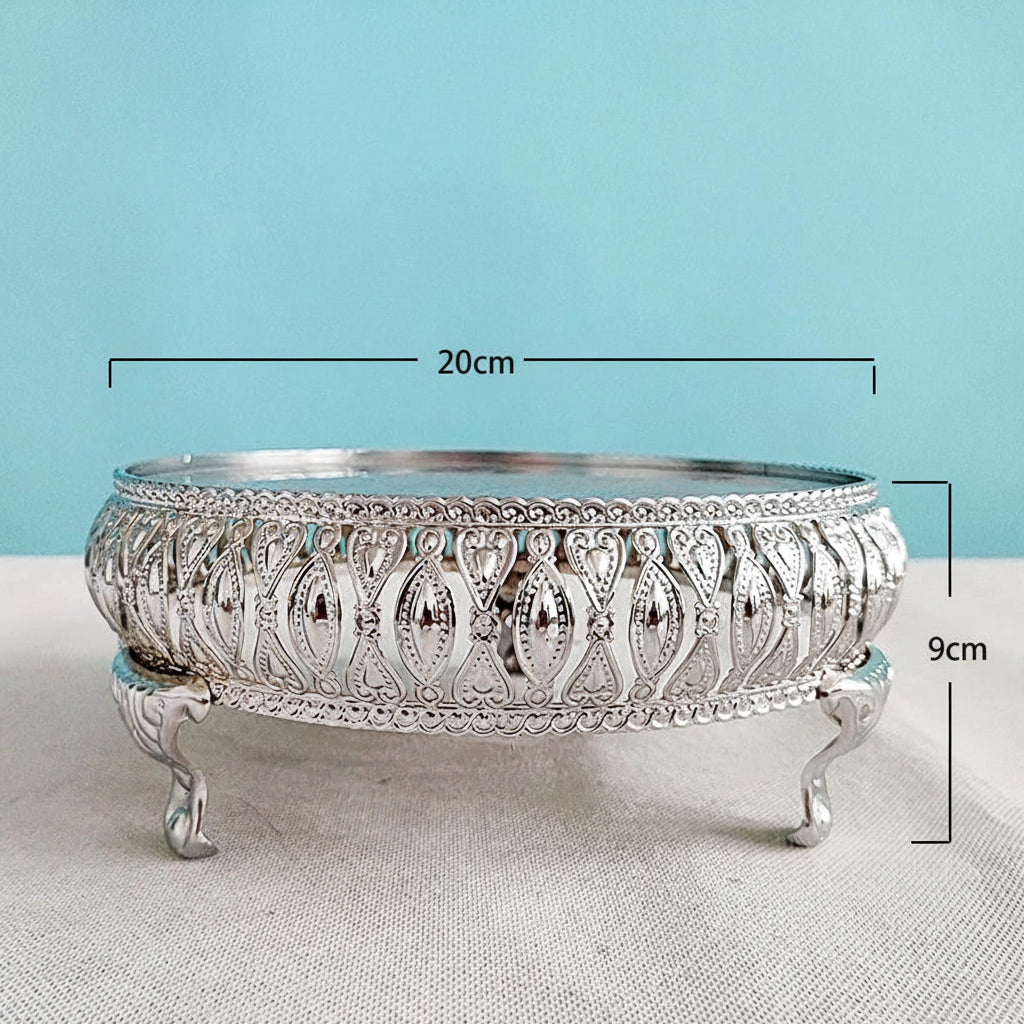 Présentoir Gâteaux Argenté à Miroir Elégant