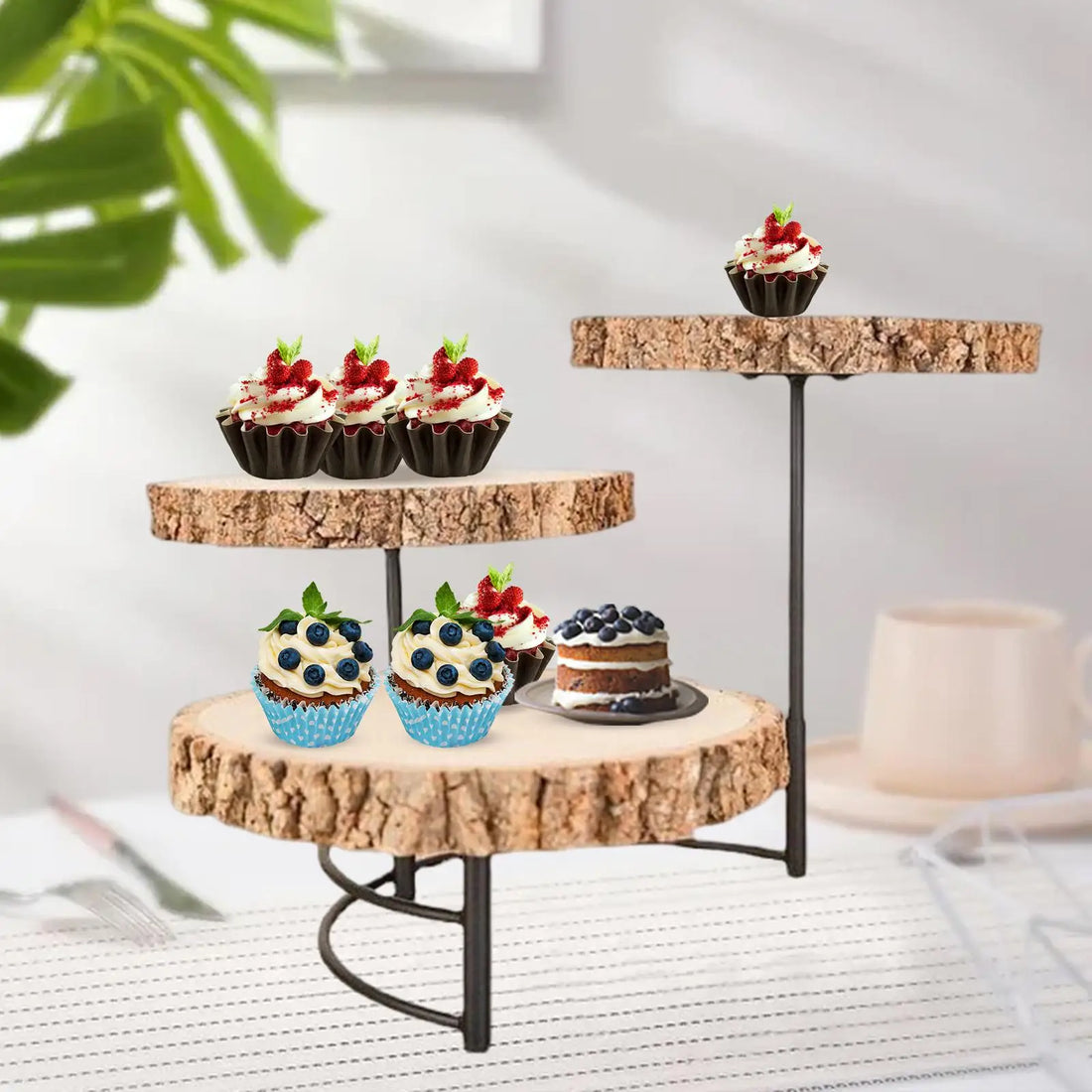Présentoir à Gâteaux en Rondins de Bois Chic