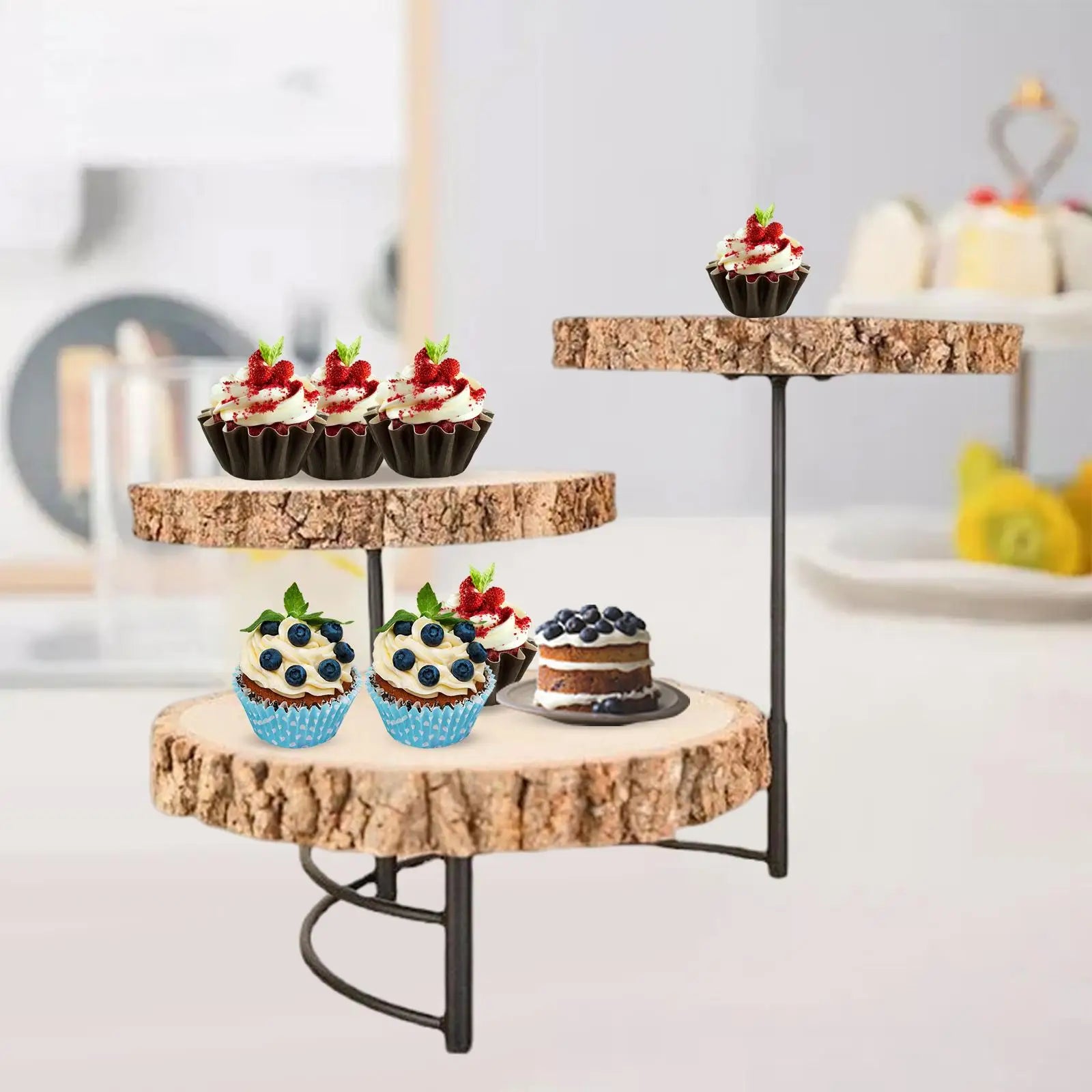 Présentoir à Gâteaux en Rondins de Bois Minimaliste