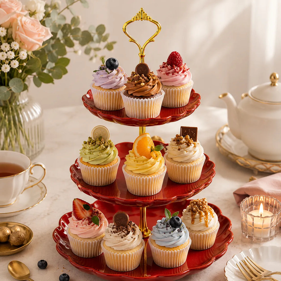 Présentoir Pour Cupcake En Plastique Rouge attractif
