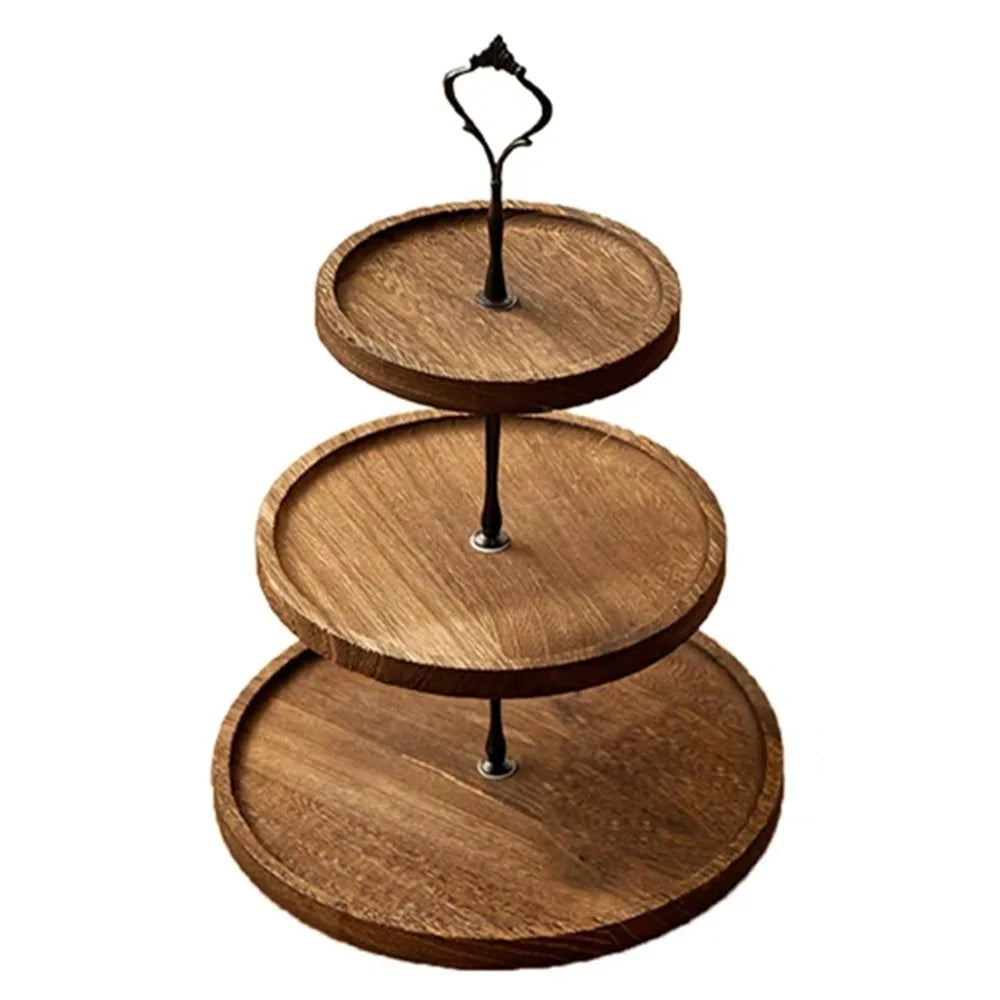 Présentoir Rond à Cupcake en Bois Foncé Unique Vintage